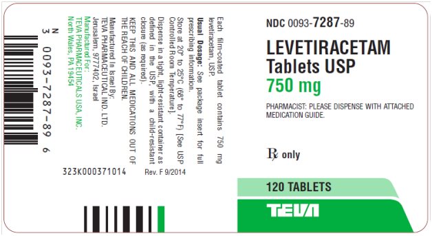 Levetiracetam Tablets USP 750 mg, 120s Label