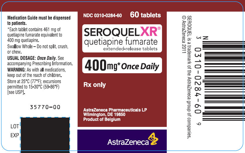 SEROQUEL XR Extended-Release 400 mg Once Daily Bottle Label 60 tablets