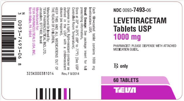 Levetiracetam Tablets USP 1000 mg, 60s Label