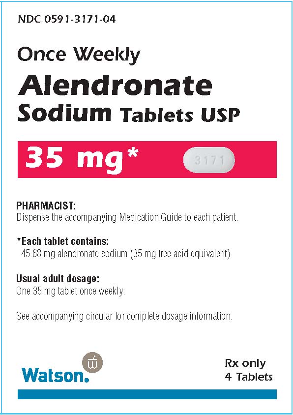 NDC 0591-3171-04 Once Weekly Alendronate Sodium Tablets USP 35 mg* Watson® Rx only 4 Tablets