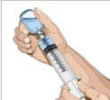 Remove sterile syringe from package and attach to a sterile needle. Pull back on plunger of the syringe to fill it with air, which should equal the amount of liquid you will be taking from the vial. Insert needle into the center of the vial stopper. Inject air into the vial and withdraw GAMMAGARD LIQUID into the syringe.