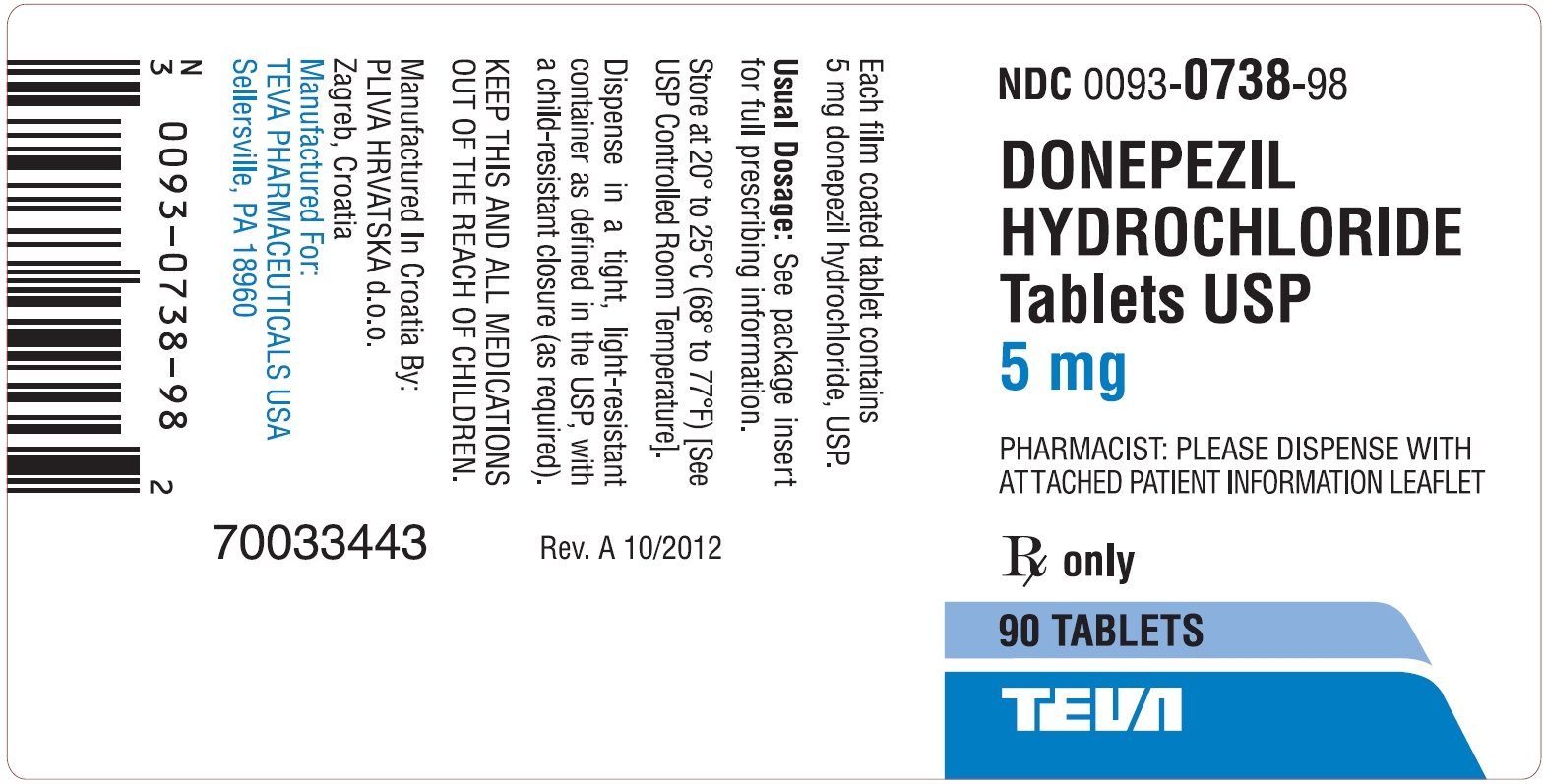 Donepezil Hydrochloride Tablets USP 5 mg 90s Label