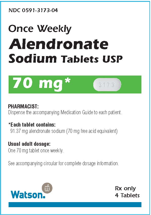 NDC 0591-3173-04 Once Weekly Alendronate Sodium Tablets USP 70 mg* Watson® Rx only 4 Tablets