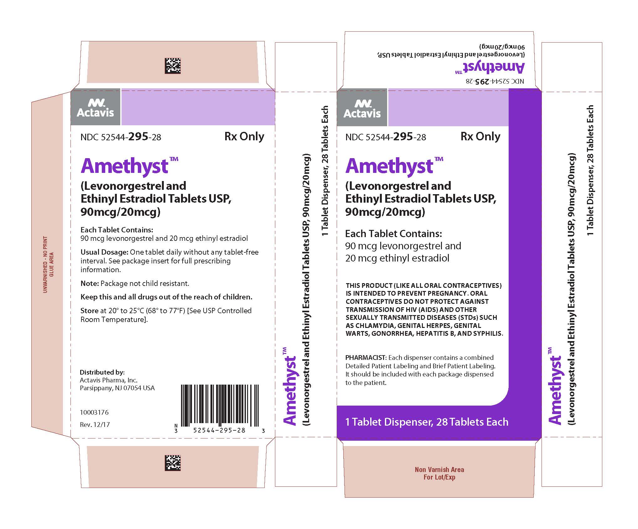 NDC 52544-295-28 Amethyst (Levongesterel and Ethinyl Estradiol Tabs, USP, 90 mcg/20 mcg) Rx Only