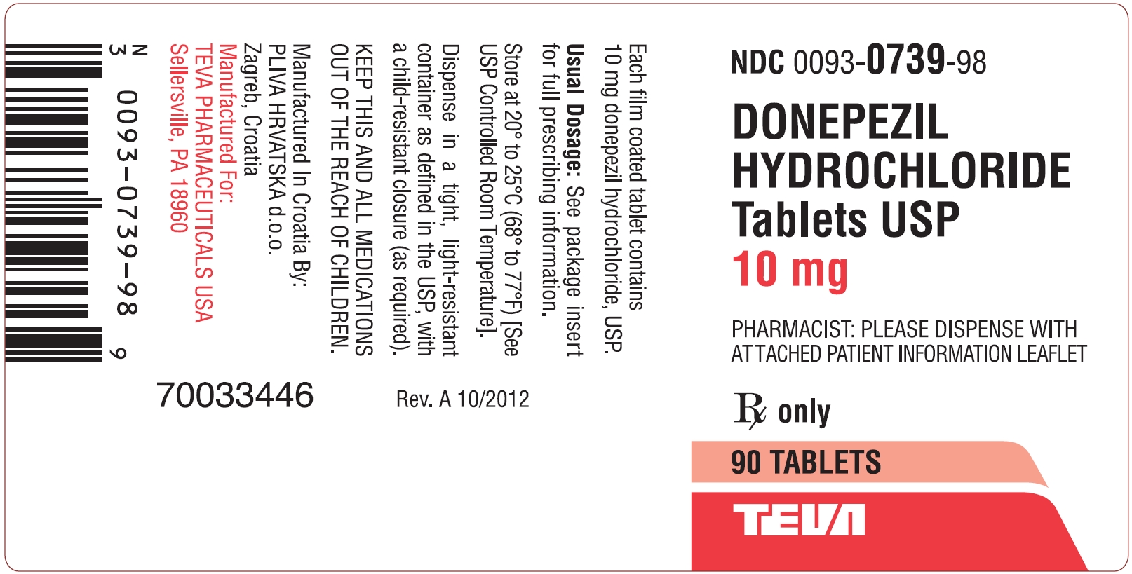 Donepezil Hydrochloride Tablets USP 10 mg 90s Label