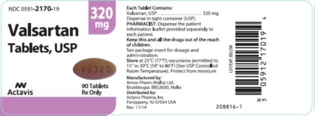 PRINCIPAL DISPLAY PANEL Package Label – 320 mg NDC 0591-2170-19 Valsartan Tablets, USP 320 mg 90 tablets Rx only Watson