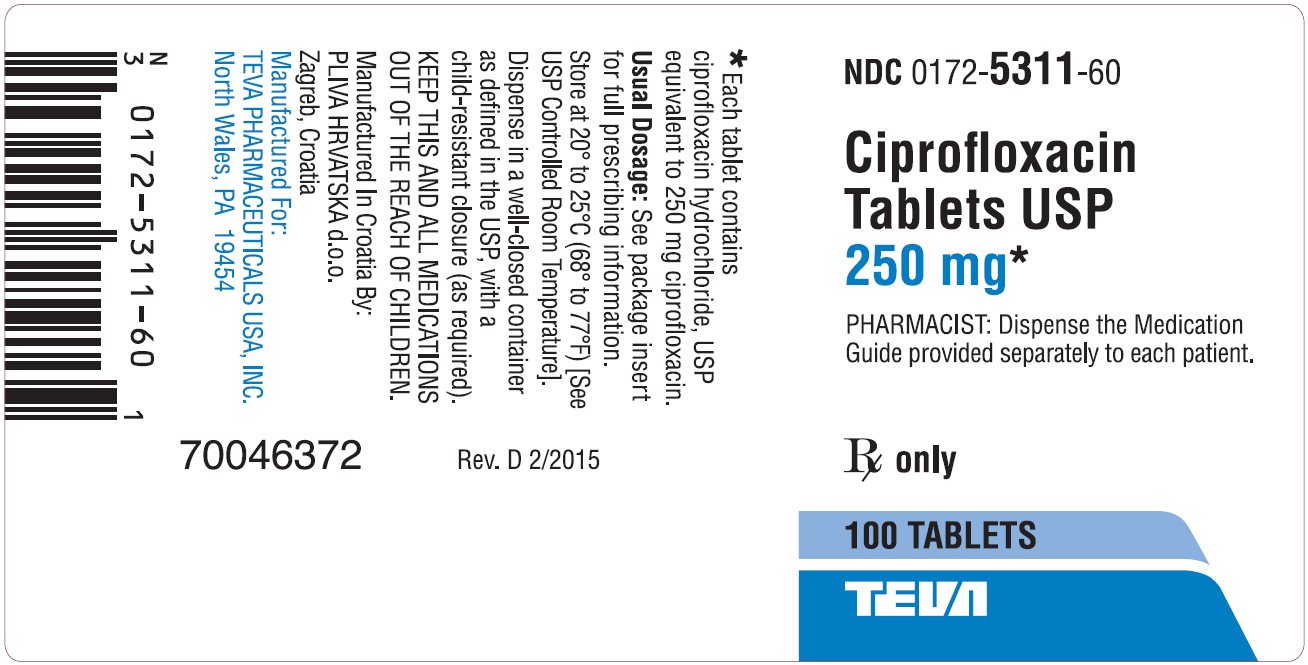 Ciprofloxacin Tablets USP 250 mg 100s Label