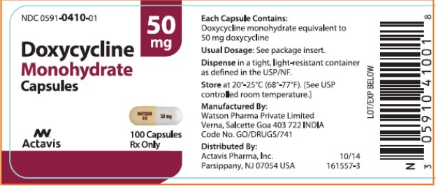 Doxycycline Monohydrate Capsules 50 mg NDC 0591-0410-01 Bottle x 100 Capsules