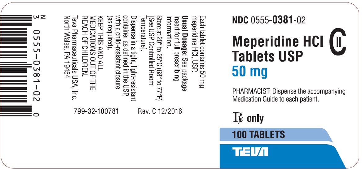 Meperidine HCl Tablets USP 50 mg, CII 100s Label