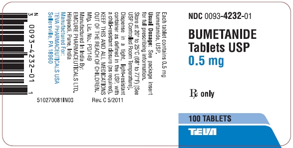 Bumetanide Tablets USP 0.5 mg 100s label