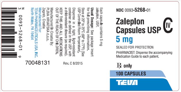 Zaleplon Capsules USP 5 mg CIV, 100s Label