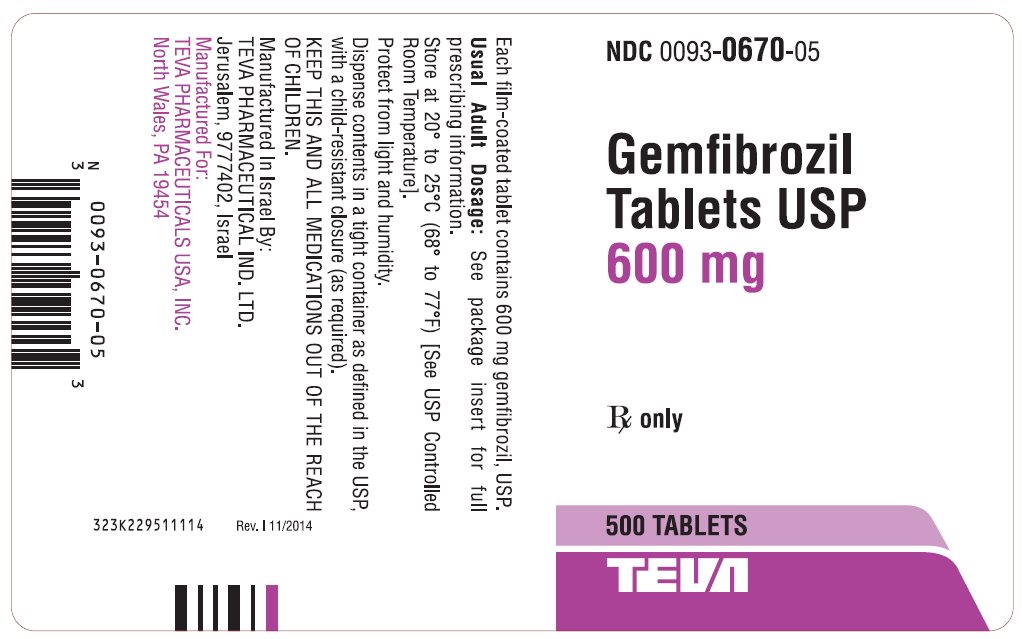 Gemfibrozil Tablets USP 600 mg 500s Label