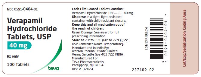 Verapamil Hydrochloride Tablets, USP 40 mg