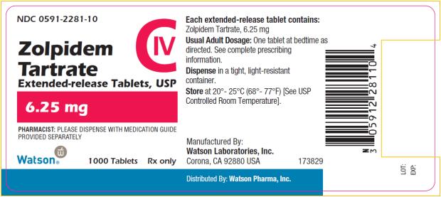 PRINCIPAL DISPLAY PANEL NDC 0591-2281-10 Zolpidem Tartrate Extended-release Tablets, USP – CIV 6.25 mg