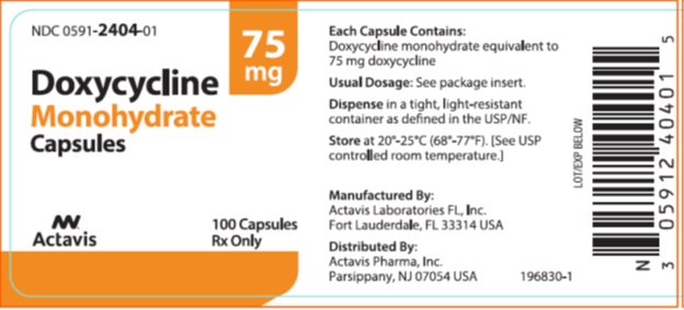 Doxycycline Monohydrate Capsules 75 mg NDC 0591-2404-01 Bottle x 100 Capsules