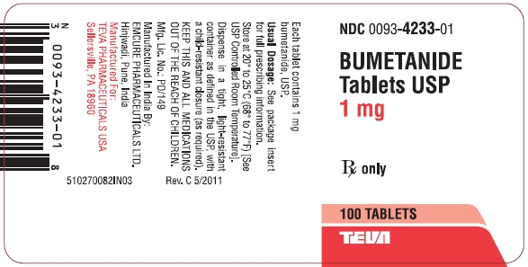 Bumetanide Tablets USP 1 mg 100s label