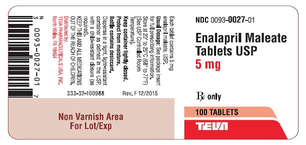 Enalapril Maleate Tablets USP 5 mg 100s Label