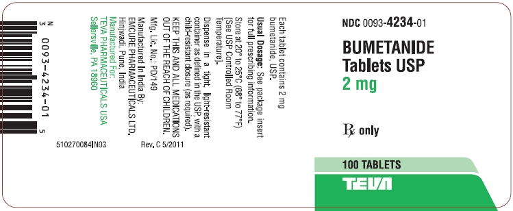 Bumetanide Tablets USP 2 mg 100s label