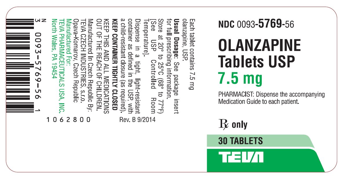 Olanzapine Tablets USP 7.5mg 30s Label