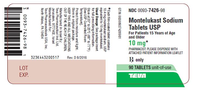 Montelukast Sodium Tablets 10 mg 90s Label