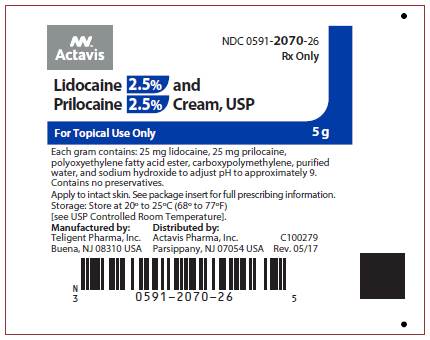 Lidocaine 2.5% and Prilocaine 2.5% NDC 0591-2070-26 5 gram tube