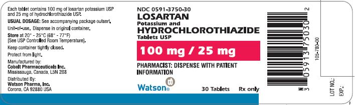 NDC 0591-3750-30
LOSARTAN Potassium and HYDROCHLOROTHIAZDE Tablets USP 
100 mg/25 mg
