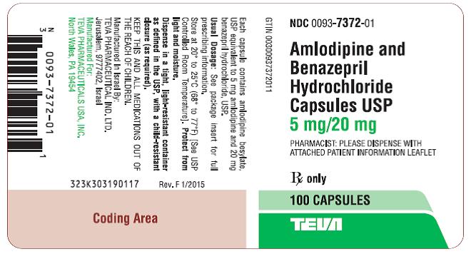 Amlodipine and Benazepril HCl Capsules USP 5 mg/20 mg 100s Label