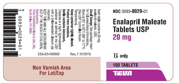 Enalapril Maleate Tablets USP 20 mg 100s Label
