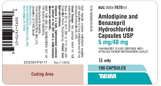 Amlodipine and Benazepril HCl Capsules USP 5 mg/40 mg 100s Label