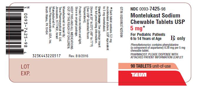 Montelukast Sodium Chewable Tablets 5 mg 90s Label