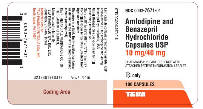 Amlodipine and Benazepril HCl Capsules USP 10 mg/40 mg 100s Label