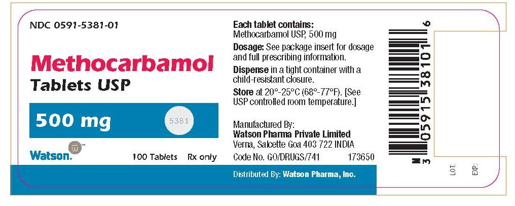 NDC 0591-5381-01 Methocarbamol Tablets USP 500 mg 100 Tablets Rx only
