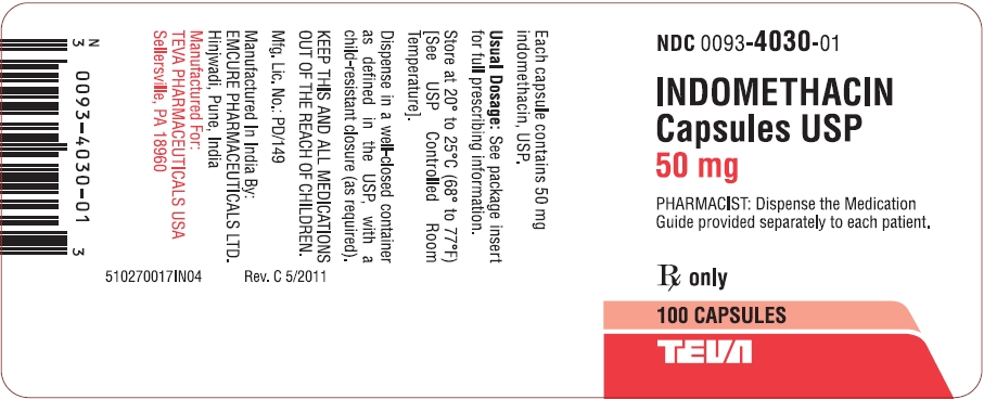 Indomethacin Capsules USP 50mg 100s Label