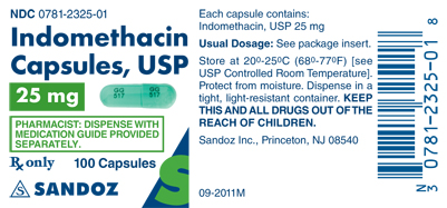 Indomethacin Caps 25 mg Label