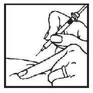 image of fingers squeezing the injection site between your fingers 								before and during the injection