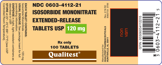 An image of the 120 mg Isosorbide Mononitrate Extended-Release Tablets USP label.