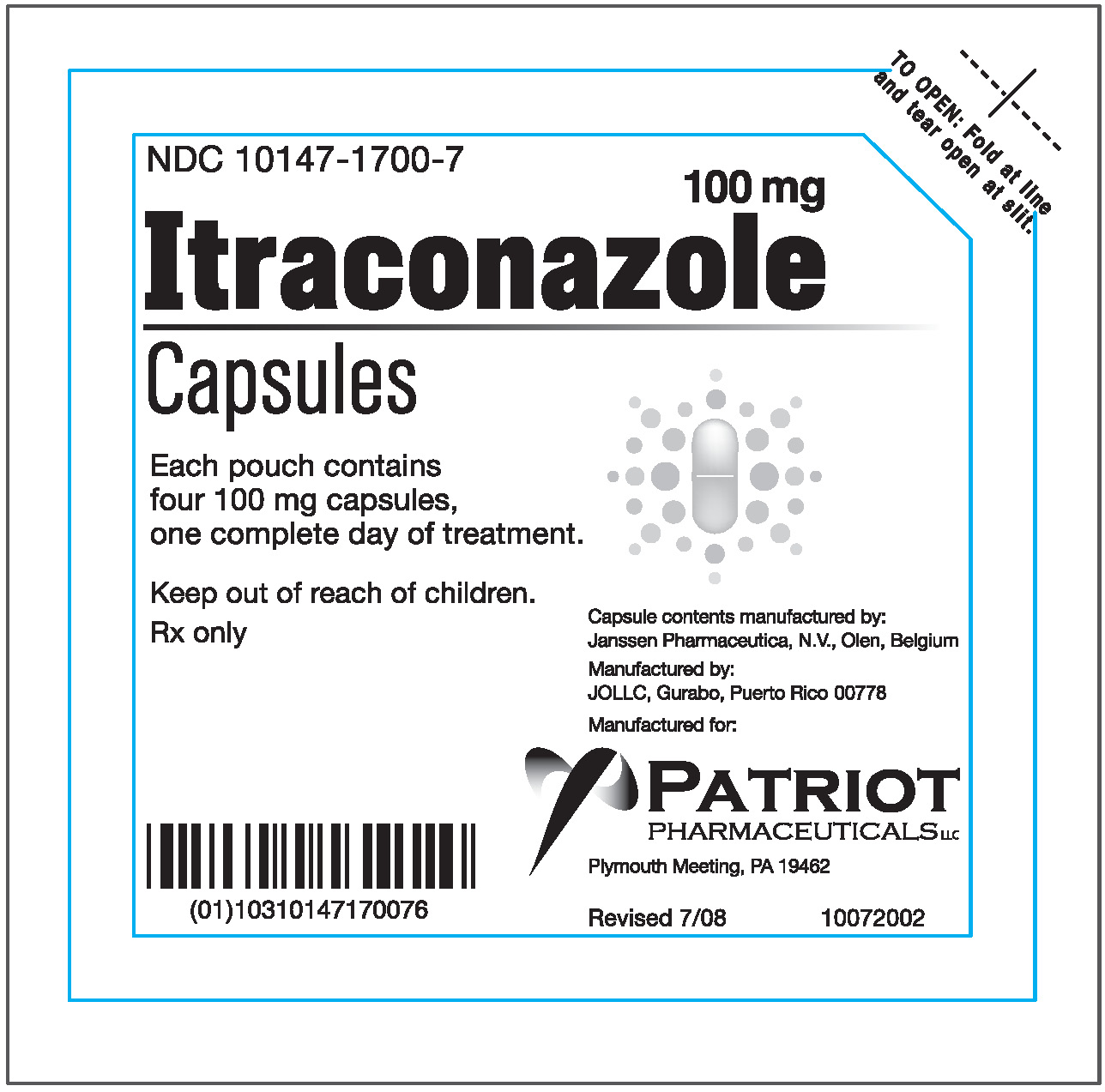 Itraconazole Capsules - Front Panel of Pouch