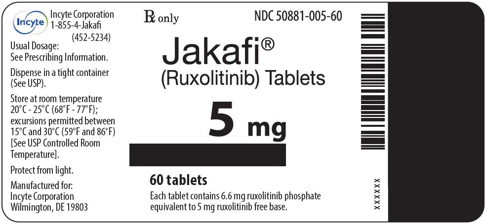 Jakafi (Ruxolitinib) 5mg Tablets - 60 Tablet Bottle Label