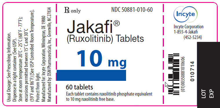 Jakafi (Ruxolitinib) 10mg Tablets - 60 Tablet Bottle Label