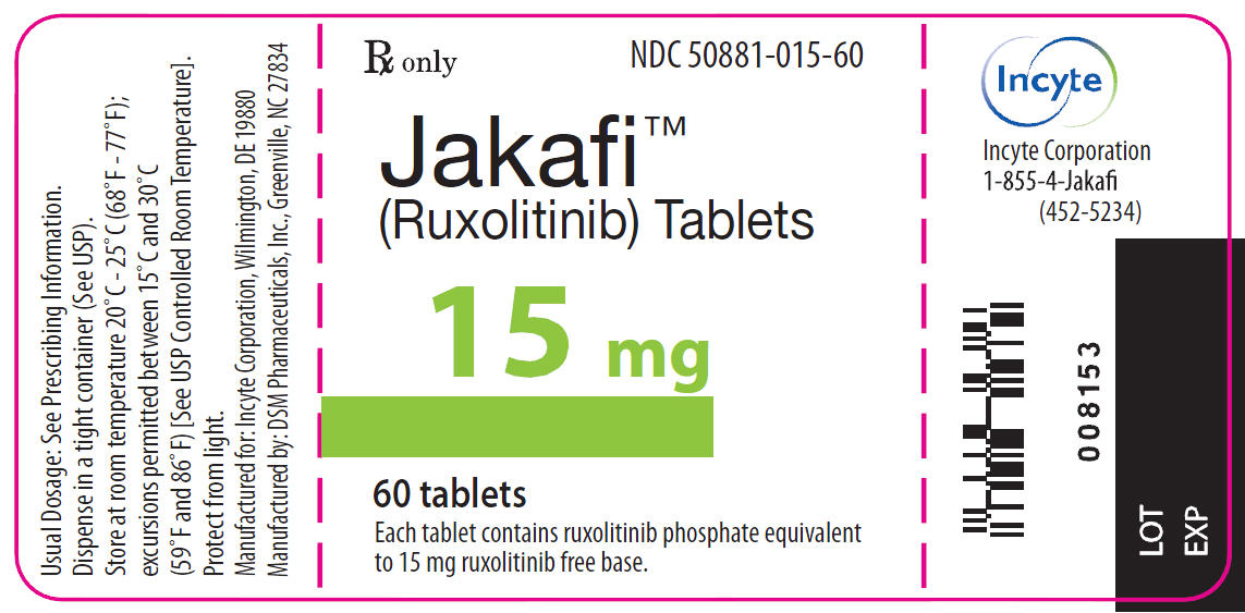 Jakafi (Ruxolitinib) 15mg Tablets - 60 Tablet Bottle Label