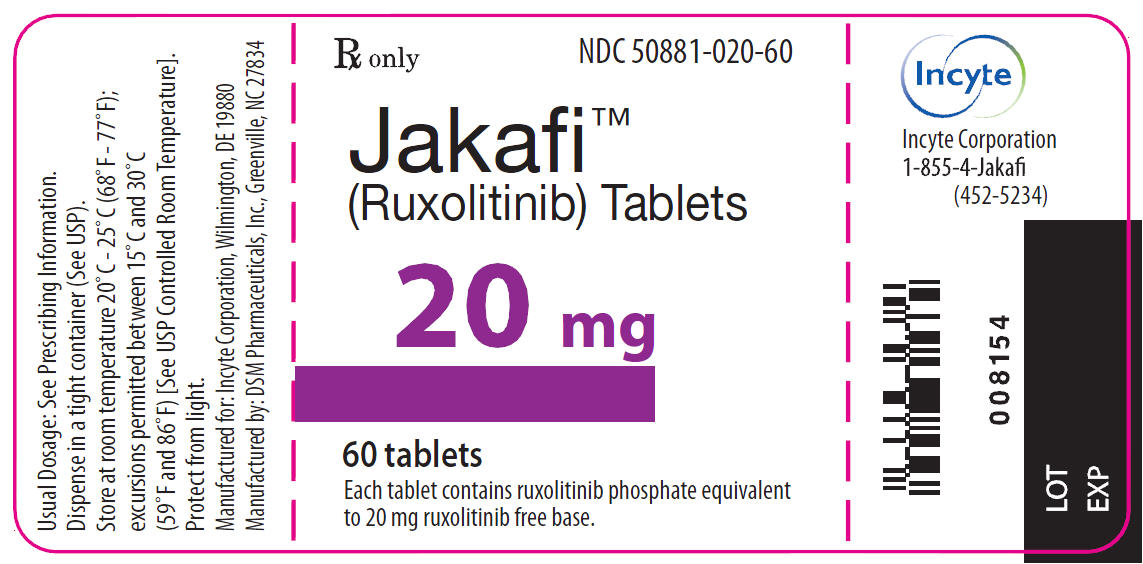 Jakafi (Ruxolitinib) 20mg Tablets - 60 Tablet Bottle Label