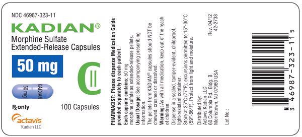 KADIAN 50 mg Bottle Label x 100 capsules NDC 46987-323-11
