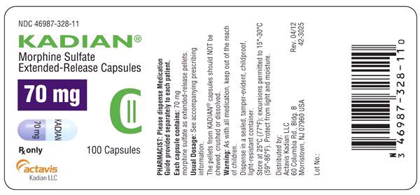 KADIAN 70 mg Bottle Label x 100 capsules NDC 46987-328-11