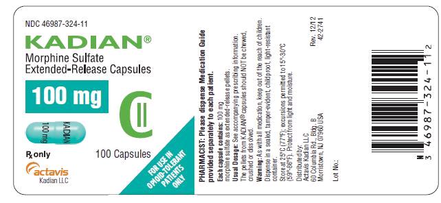 KADIAN 100 mg Bottle Label x 100 capsules NDC 46987-324-11