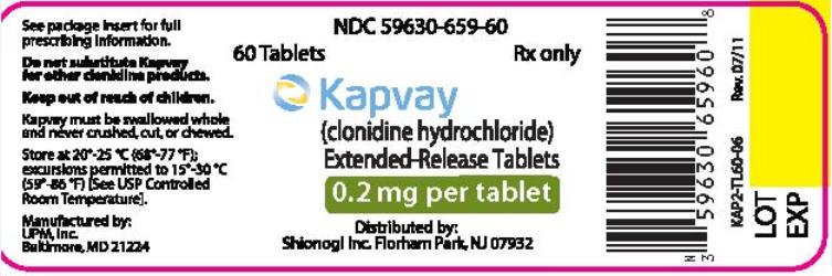 PRINCIPAL DISPLAY PANEL 

NDC 05630-659-60
60 Tablets	Rx only
Kapvay 
(clonidine hydrochloride)
Extended- Release Tablets 
0.2 mg per tablet
Distributed by:
Shionogi Inc. Florham Park, NJ 07932
