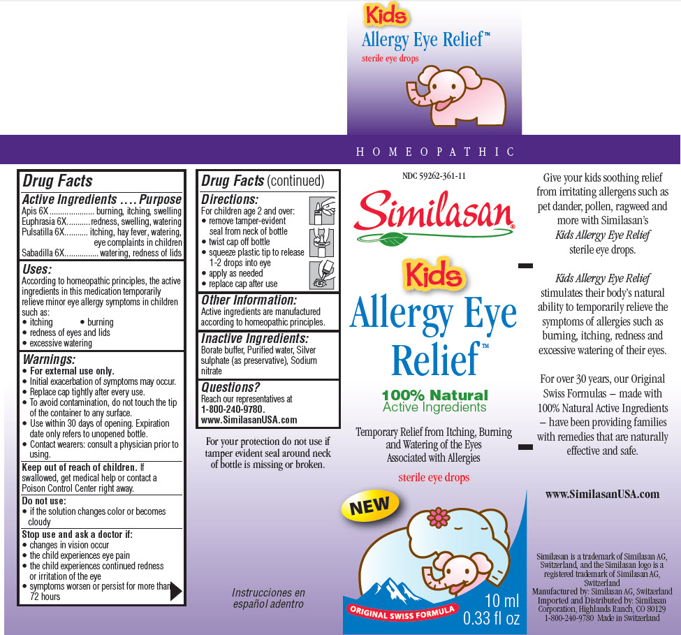 NDC 59262-361-11 Similasan® Kids Allergy Eye ReliefTM 100% Natural Active Ingredients sterile eye drops 10 ml/ 0.33 fl oz