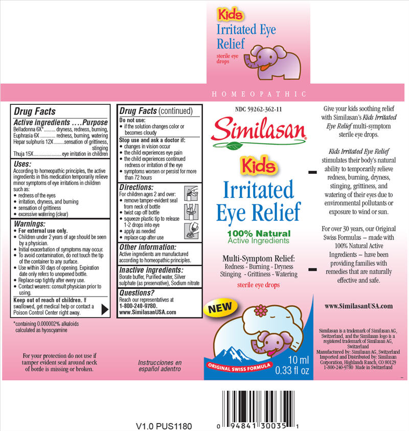 PRINCIPAL DISPLAY PANEL HOMEOPATHIC NDC 59262-362-11 Similasan Kids Irritated Eye Relief 100% Natural Active Ingredients 10 ml 0.33 fl oz