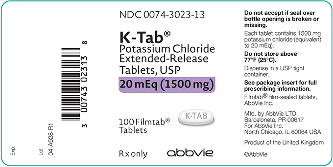 K-Tab 20 mEq (1500 mg) 100 tablets