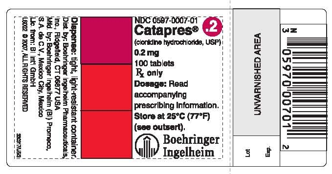 Catapres 0.2 mg 100 tablets NDC-0597-0007-01