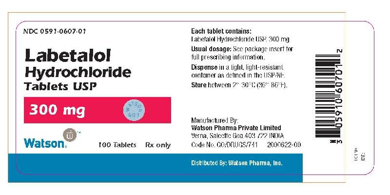NDC 0591-0607-01 Labetalol Hydrochloride Tablets USP 300 mg 100 Tablets Rx only